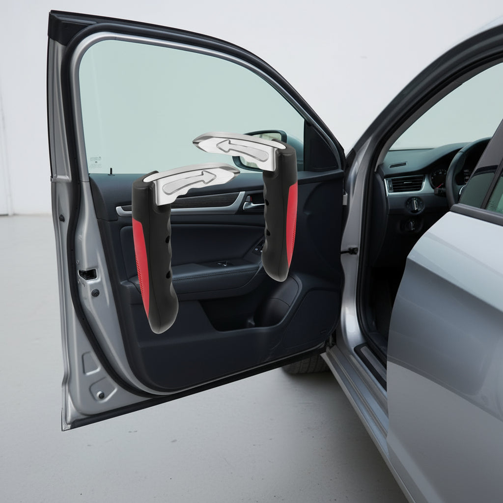 2 w 1 Uchwyt samochodowy do drzwi – pomoc przy wsiadaniu i awaryjny młotek do szyb